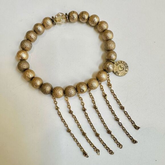 Marzicola - gold tone  Beaded Bracelet with Chain Fringe - Picture 4 of 7